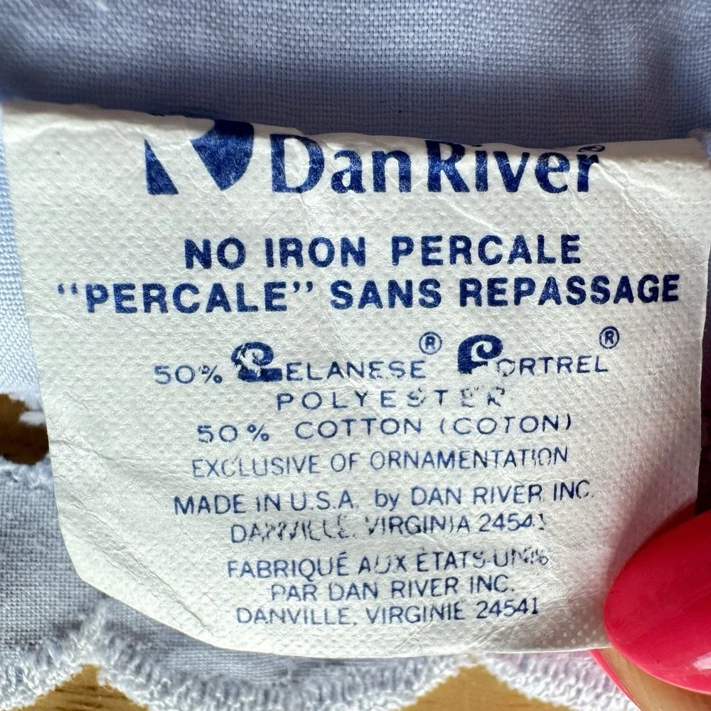 VTG Dan River‎ Twin Sheet Set – 1 Flat, 1 Fitted, 2 Cases Blue Eyelet Lace USA
